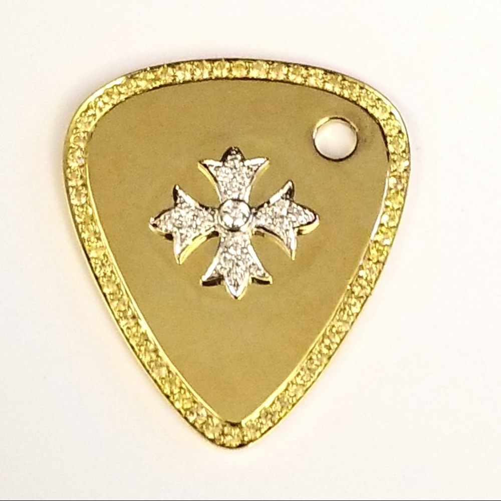 14CT yellow gold custom guitar pick and necklace